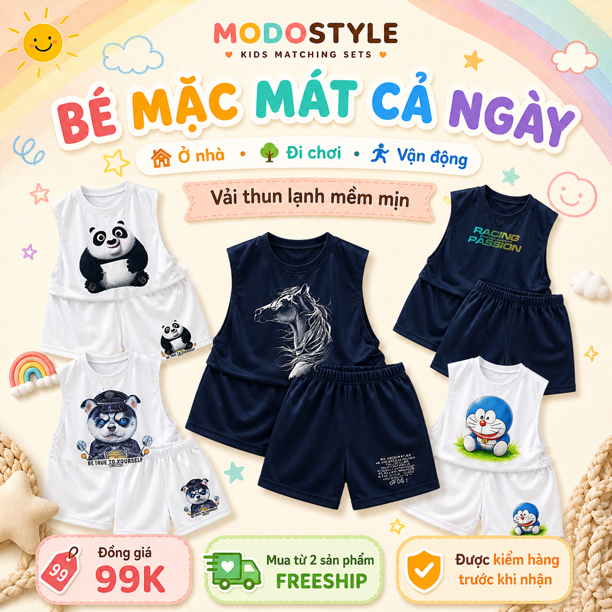 Banner đồ bộ trẻ em MODOVN mẫu bé trai bé gái